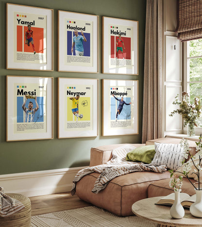 Fußball Stars Poster · Mbappé Neymar Messi Hakimi Haaland Yamal · Sport Wanddeko · Print ohne Rahmen