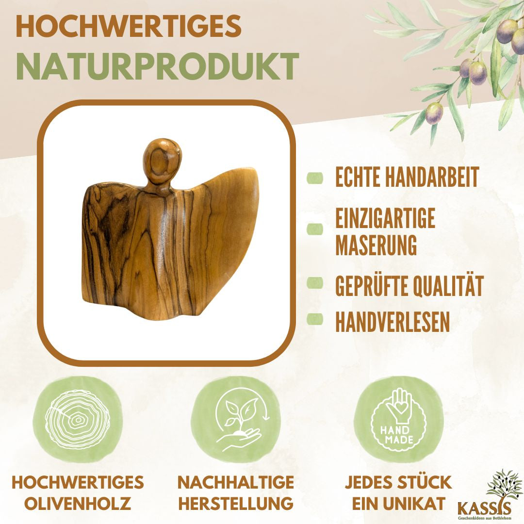 Winged angel figurine made of olive wood - manufactured in Bethlehem