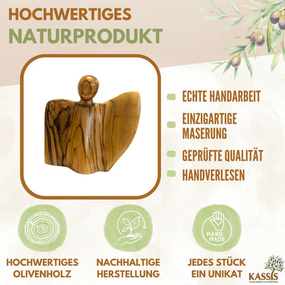 Winged angel figurine made of olive wood - manufactured in Bethlehem
