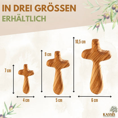 Olive wood cross palm stone