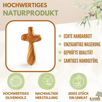 Olive wood cross palm stone