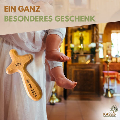 Olive wood cross palm stone