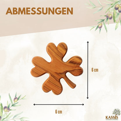 Kleeblatt Handschmeichler aus Olivenholz | Glücksbringer als Geschenk für Geburtstag, Prüfung & Neuanfang