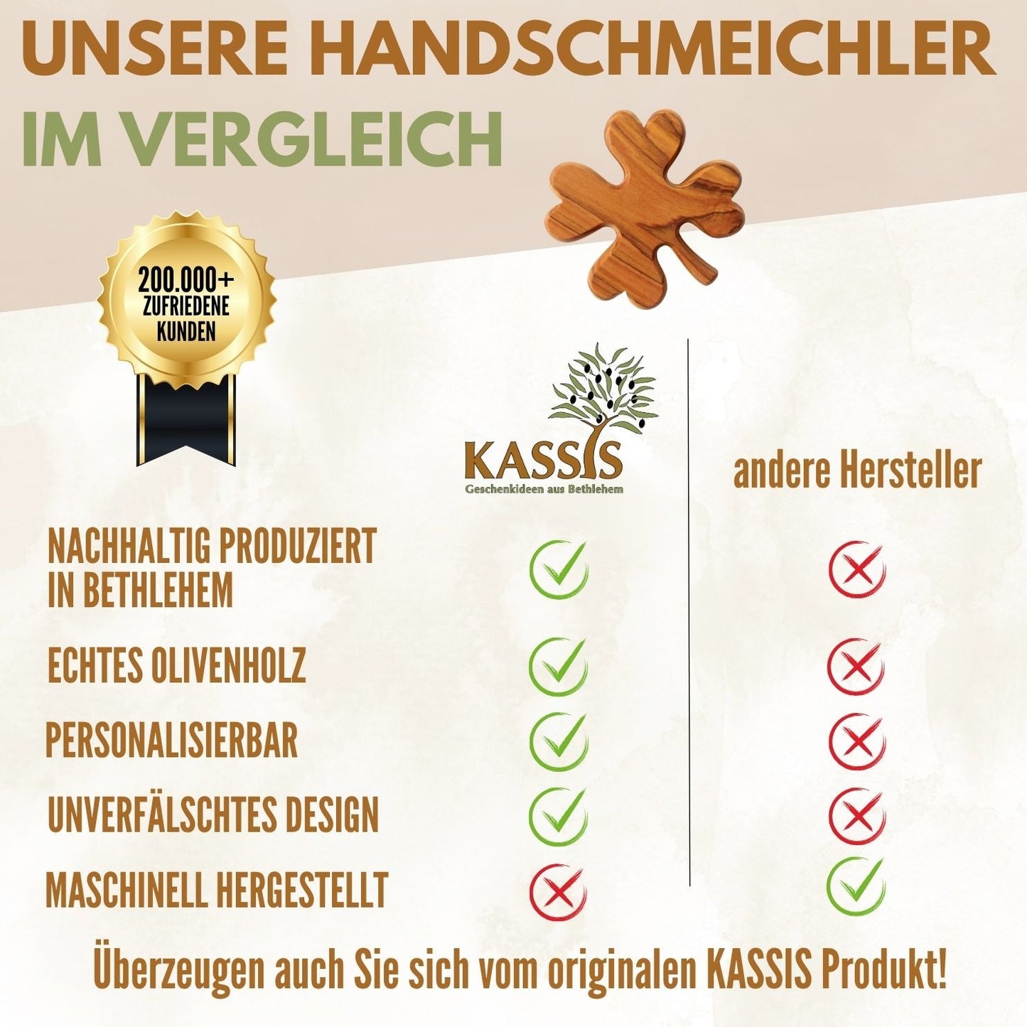 Kleeblatt Handschmeichler aus Olivenholz | Glücksbringer als Geschenk für Geburtstag, Prüfung & Neuanfang