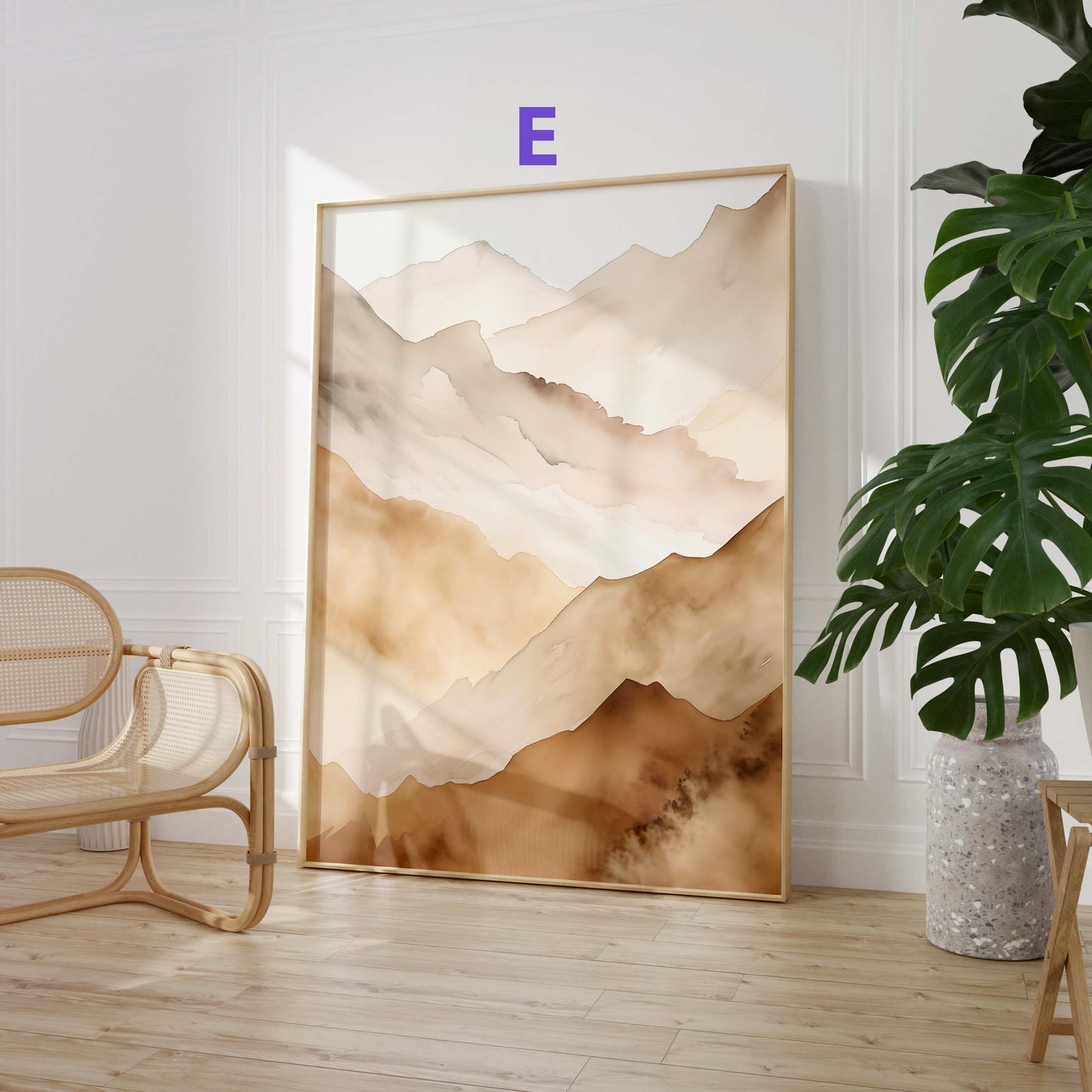 Aquarell Berglandschaft Poster · Geschenkidee · Warme Naturfarben und Moderne Landschaftskunst für Wohnzimmer · Dekoprint ohne Rahmen