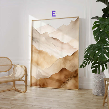 Aquarell Berglandschaft Poster · Geschenkidee · Warme Naturfarben und Moderne Landschaftskunst für Wohnzimmer · Dekoprint ohne Rahmen