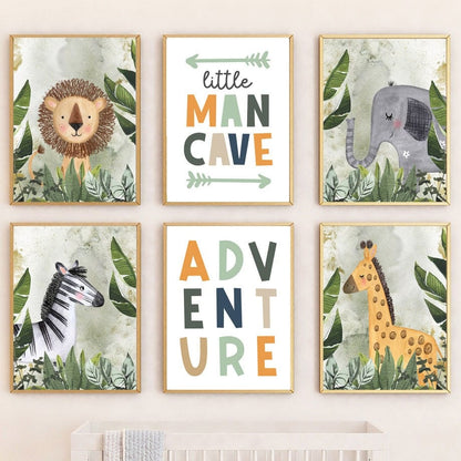 Poster Kinderzimmer Dschungel Tiere Abenteuer · Kinderzimmer Bilder · Wand Deko · Kunst Druck · Deko Print · ohne Rahmen